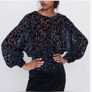 Leopard Print Sheer Blouse